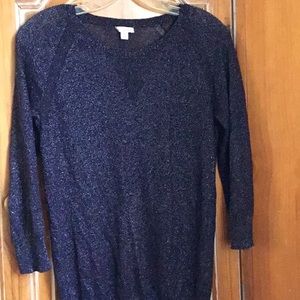 Flirty, Dark blue, crew neck semi sheer top.